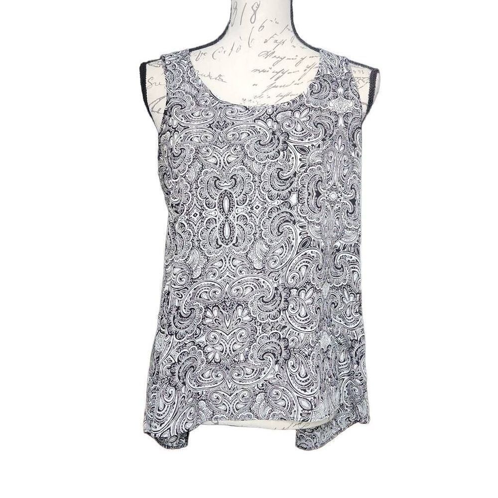 Express Women's Size Small Black White Paisley Split Back Sleeveless Tank